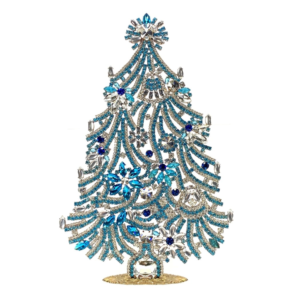 Extra Large Glass Christmas Tree Vintage Czech Rhinestone Holiday Decor: Beautiful vintage standing Christmas tree. A charming vintage Christmas decoration, perfect for collectors or as a special holiday gift. Height: 12 " ( 30 cm ). Fast worldwide delivery: 2–5 days.