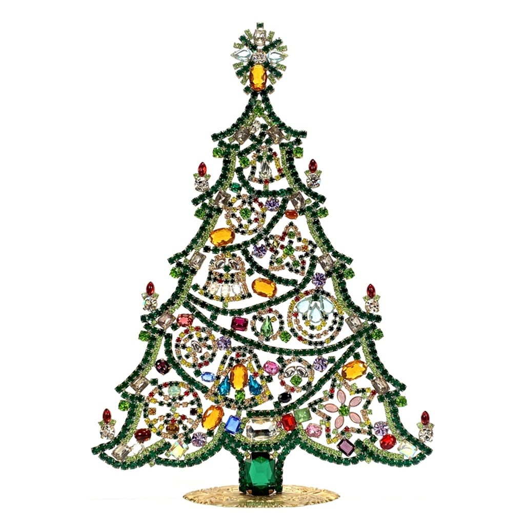 Extra Large Glass Christmas Tree Vintage Czech Rhinestone Holiday Decor: Beautiful vintage standing Christmas tree. A charming vintage Christmas decoration, perfect for collectors or as a special holiday gift. Height: 11 1/2 " ( 29 cm ). Fast worldwide delivery: 2–5 days