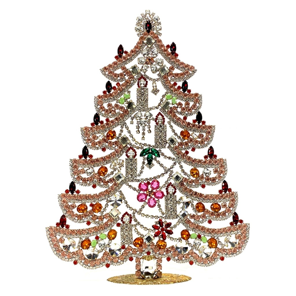 Extra Large Glass Christmas Tree Vintage Czech Rhinestone Holiday Decor: Beautiful vintage standing Christmas tree. A charming vintage Christmas decoration, perfect for collectors or as a special holiday gift. Height: 12 " ( 31 cm ). Fast worldwide delivery: 2–5 days.