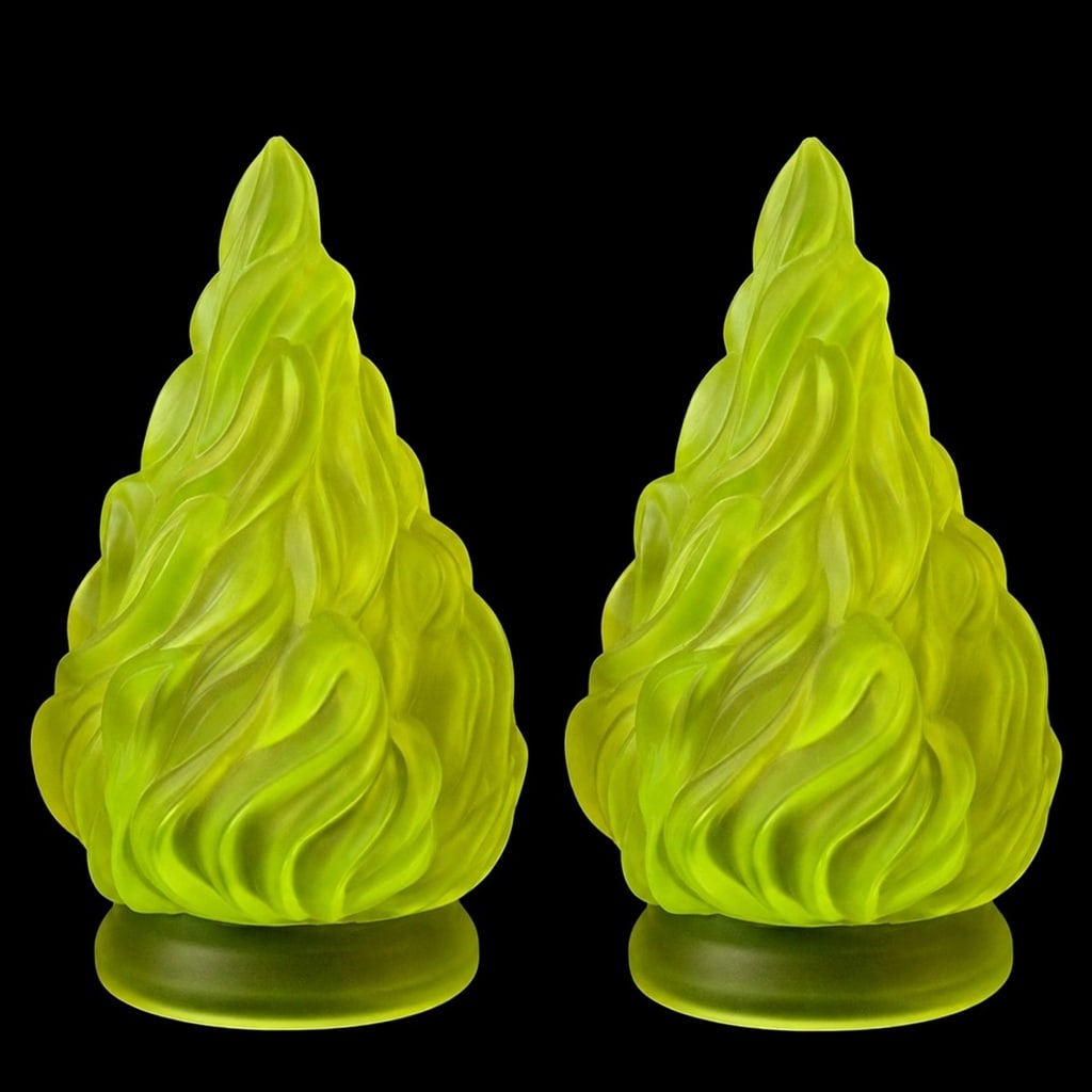 Pair of Art Deco Vaseline Uranium Glass Flame Lamp Shades for Antique Lamps: Top Quality Rare Frosted Vaseline Uranium Glass Lamp Shades For Antique Lamps. These pieces were made in Bohemia from ORIGINAL antique molds that were used during the 1930's - 1939's. They are BREATHT