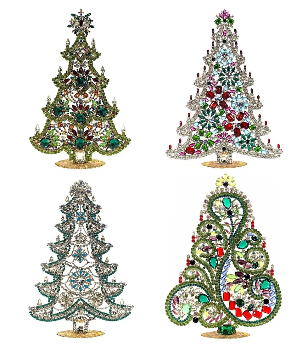 4 Extra Large Vintage Bohemian Rhinestone Glass Christmas Trees (1 of 2)