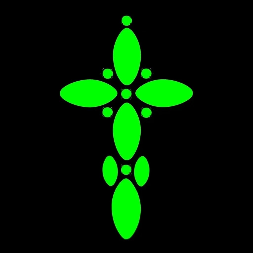 Art Deco Uranium Glass Cross Pendant: A really nice piece that glows beautifully under UV light. All the stones in this pendant are made of antique uranium glass. Made in Czechoslovakia. Height: 3 1/8'', Width: 1 3/4 ''