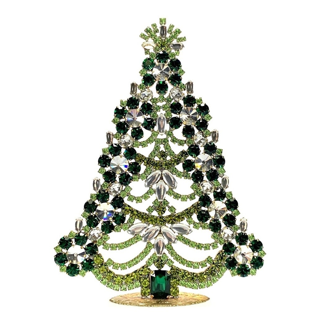 Large Vintage Bohemian Rhinestone Glass Christmas Tree: Large Vintage Bohemian Rhinestone Glass Christmas Tree. A charming vintage Christmas decoration, perfect for collectors or as a special holiday gift. Height: 7 1/2 " (19 cm). Fast worldwide delivery: 
