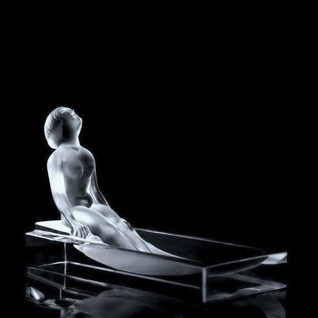 Glamorous Art Deco Clear Frosted Glass Nude Lady Bowl 1930's H.Hoffmann: Top Quality Art Deco Clear Frosted Glass Bowl. This piece was made in Bohemia from ORIGINAL antique molds that were used during the 1930's - 1939's. It is breathtaking high quality satin finish glass 