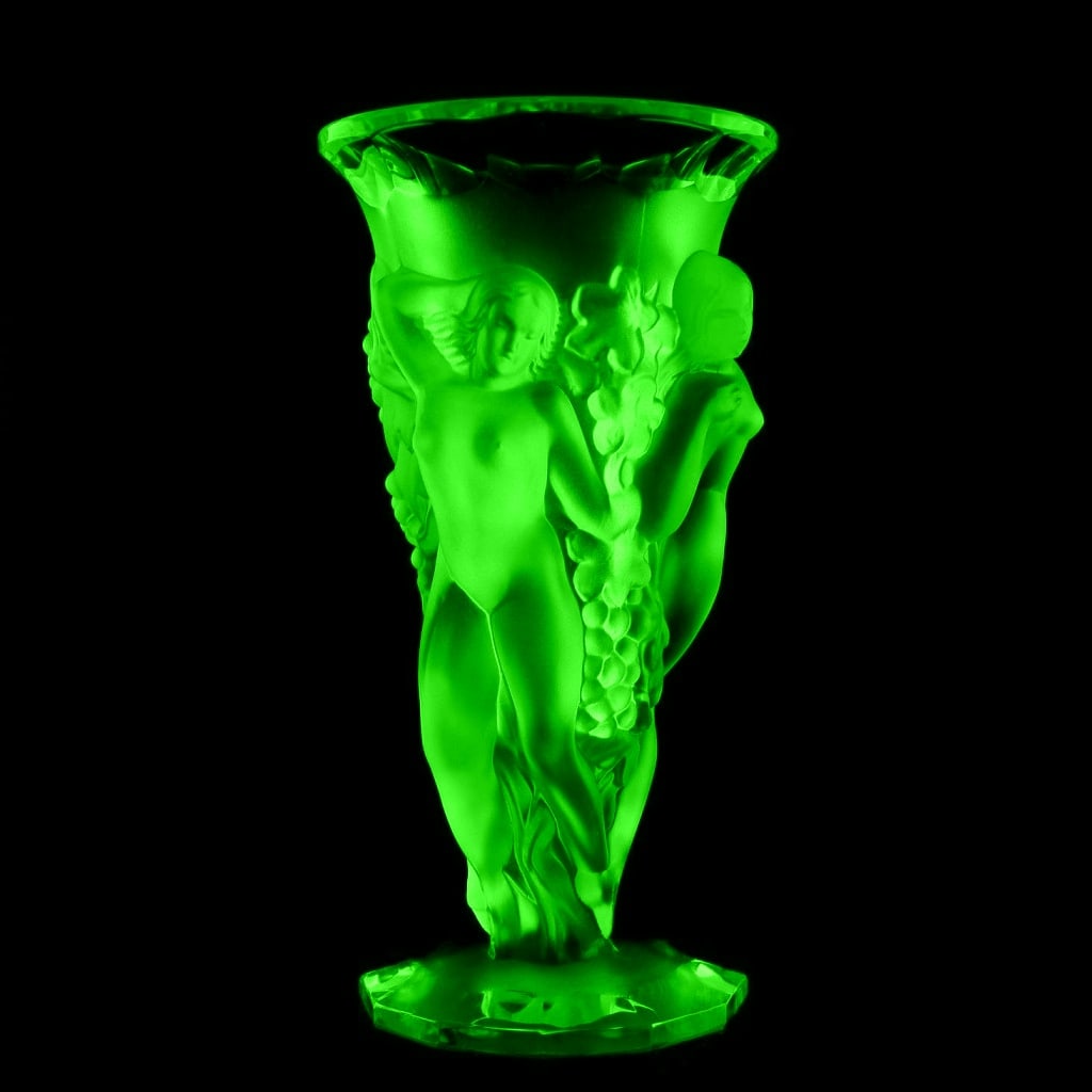 Green Uranium Glass Large Vase 1930' H.Hoffmann: This piece is a wonderful addition to any collection or a truly unique gift. Timeless French Art Deco Design. Made in Bohemia from ORIGINAL antique vintage molds used during the 1930s, this exceptiona