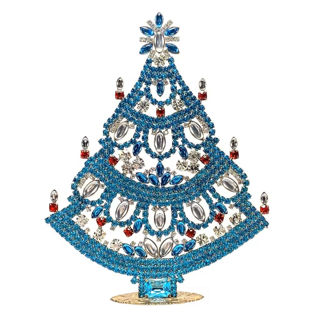 Large Glass Christmas Tree Vintage Czech Rhinestone Holiday Decor: Beautiful vintage standing Christmas tree. A charming vintage Christmas decoration, perfect for collectors or as a special holiday gift. Height 8 '' (20 cm ). Fast worldwide delivery: 2–5 days.