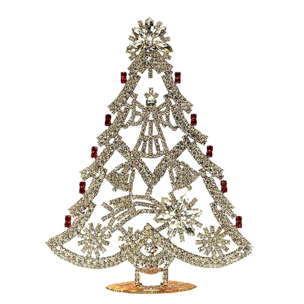 Large Glass Christmas Tree Vintage Czech Rhinestone Holiday Decor: Beautiful vintage standing Christmas tree. A charming vintage Christmas decoration, perfect for collectors or as a special holiday gift. Height 8 '' (20 cm ). Fast worldwide delivery: 2–5 days.