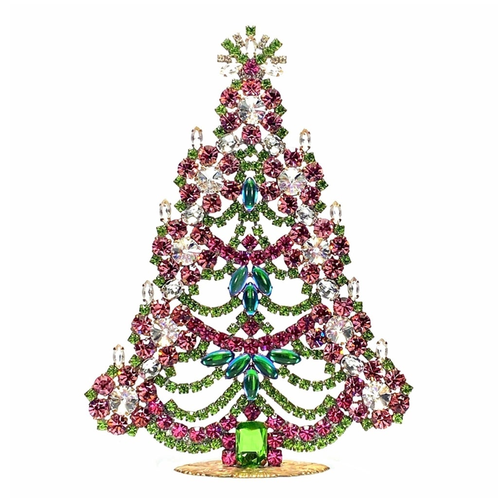 Large Glass Christmas Tree Vintage Czech Rhinestone Holiday Decor: Beautiful vintage standing Christmas tree. A charming vintage Christmas decoration, perfect for collectors or as a special holiday gift. Height 7 1/2 '' ( 19 cm ). Fast worldwide delivery: 2–5 days.