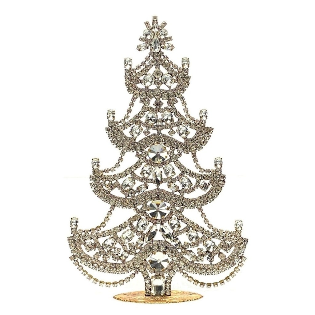 Large Glass Christmas Tree Vintage Czech Rhinestone Holiday Decor: Beautiful vintage standing Christmas tree. A charming vintage Christmas decoration, perfect for collectors or as a special holiday gift. Height 8 '' ( 20 cm ). Fast worldwide delivery: 2–5 days.