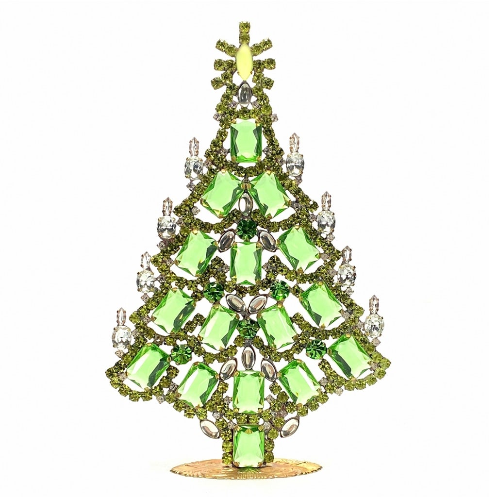 Large Glass Christmas Tree Vintage Czech Rhinestone Holiday Decor: Beautiful vintage standing Christmas tree. A charming vintage Christmas decoration, perfect for collectors or as a special holiday gift. Height 7 1/2 '' ( 19 cm ). Fast worldwide delivery: 2–5 days.