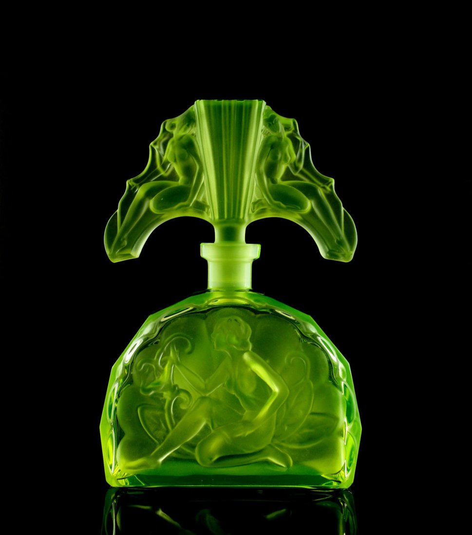 Fabulous Bohemian Art Deco Glass Perfume Bottle: Bohemian Art Deco "Perfume Bottle" handmade by bohemian craftsmen art deco frosted glass. Product from the ORIGINAL Antique molds that was used back in 1930’.Superb quality hand work, massive piece 