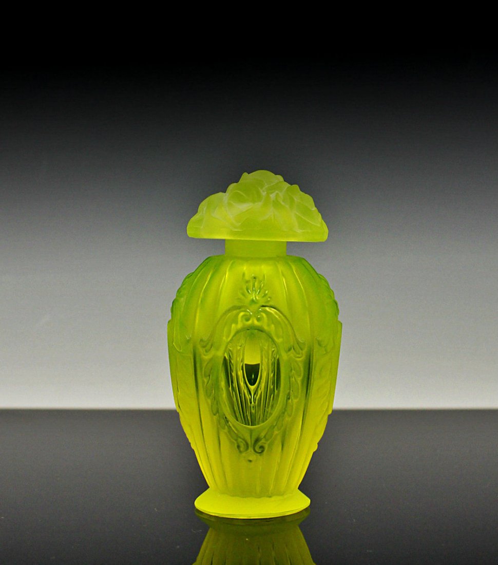 Fabulous Bohemian Art Deco Glass Perfume Bottle: Bohemian Art Deco "Perfume Bottle" handmade by bohemian craftsmen art deco frosted glass. Product from the ORIGINAL Antique molds that was used back in 1930’.Superb quality hand work, massive piece 