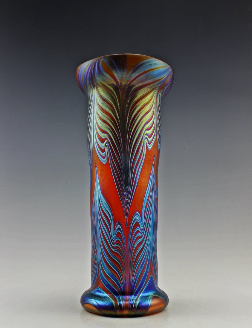 Amazing Bohemian Loetz Art Noveau Style Iridescent Vase: Extraordinary beautiful piece of the finest quality glass hand made in the Bohemian region of the Czech Republic in the style of Art Noveau.It comes from collection of modern vintage-looking pieces an