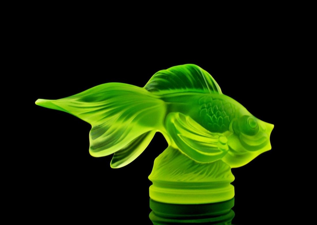 Bohemian Art Deco Vaseline Glass: Product from the ORIGINAL Antique molds that was used back in 1930’s, this piece was made in Bohemia. It is BREATHTAKING high quality satin finish glass sculpture in stylish Art Deco design.Superb q