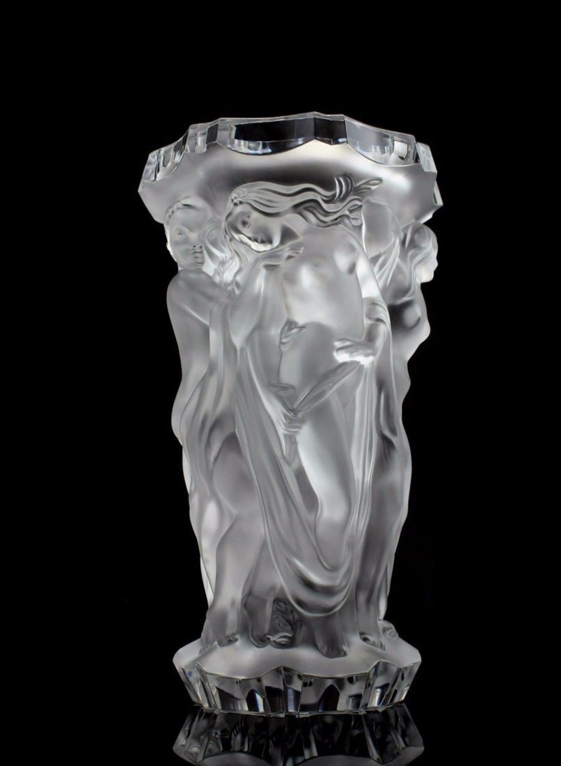 France/Bohemian Art Deco Amber Glass Rare Vase: Art Deco vase with raised figures of revelling bacchantes around the full circumference exhibiting excellent colour and detail.A work of unparalleled beauty and sensuality.Product from the Original An