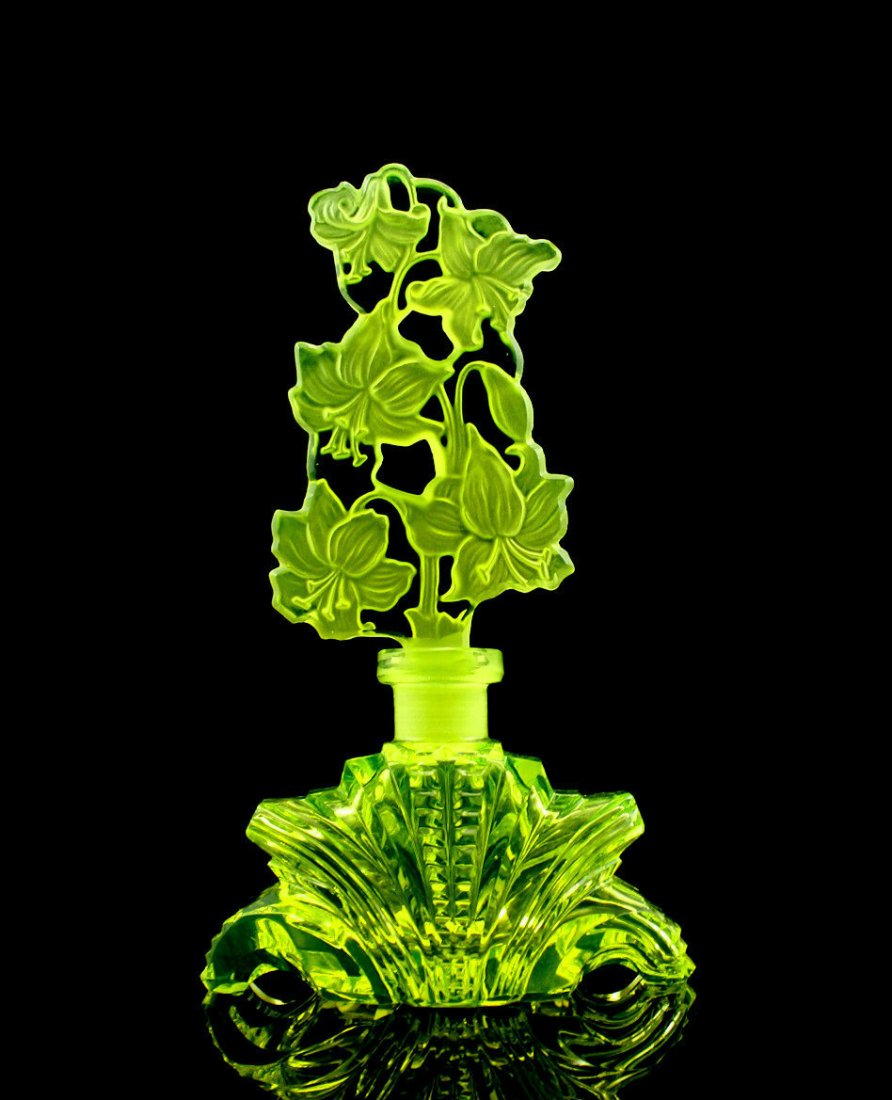 Vintage Bohemian Art Deco Vaseline Glass Perfume Bottle (1 of 4)