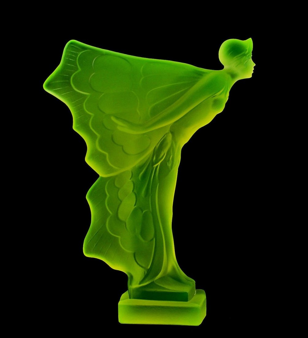 Vaseline Glass Car Mascot /Art Deco Ca.1930 / Bohemia (1 of 7)