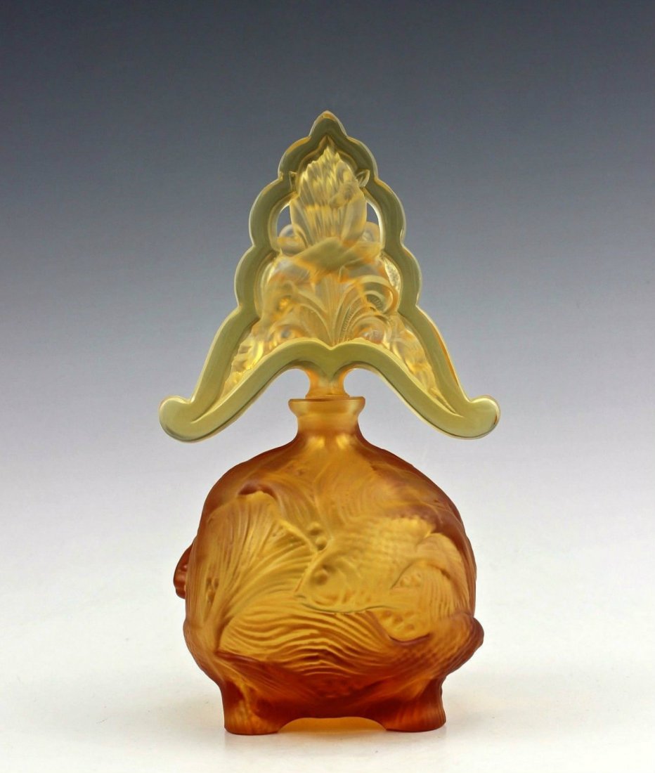 Vintage Bohemian Art Deco Amber Glass Perfume Bottle: It is BREATHTAKING high quality satin finish amber glass perfume bottle in stylish Art Deco design.This perfume bottle was originally made by Lalique.Product from the ORIGINAL Antique molds that was u
