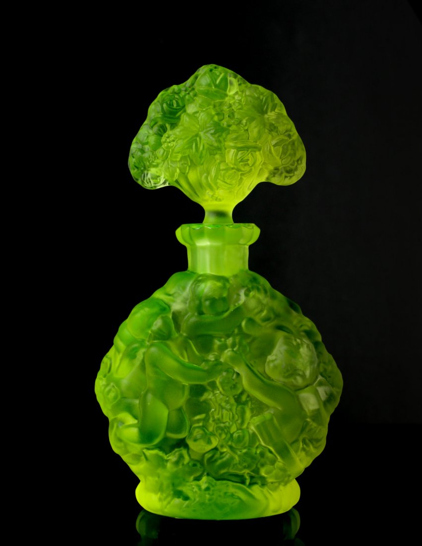 Bohemian Art Deco Vaseline Glass Perfume Bottle (1 of 4)