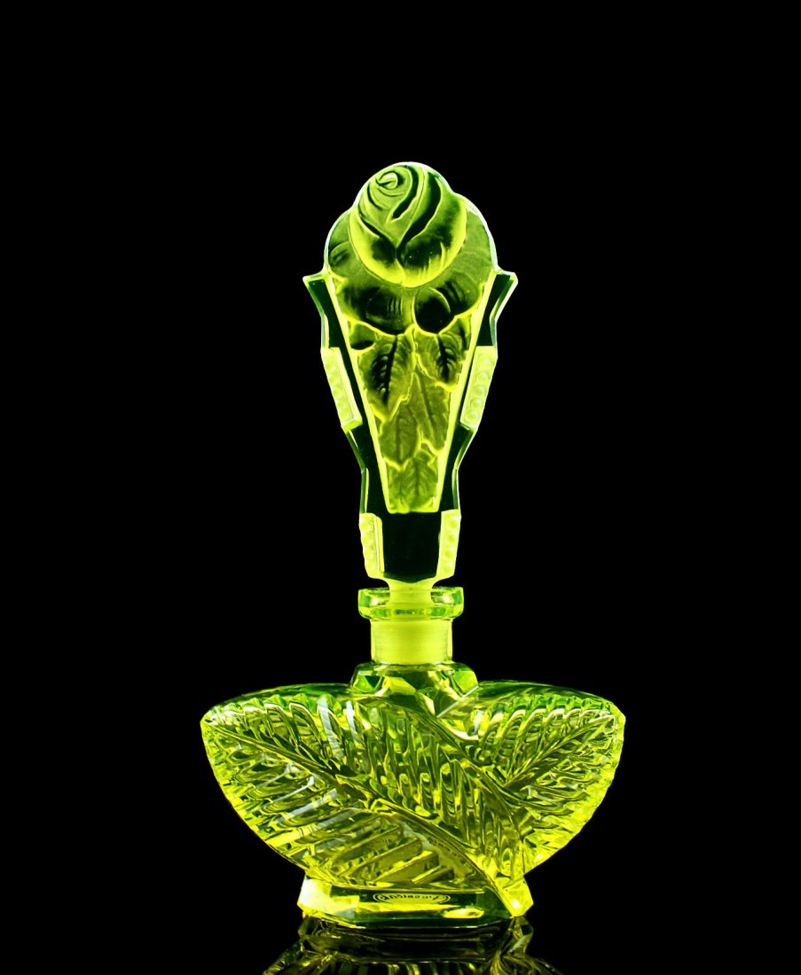 Vintage Bohemian Art Deco Vaseline Glass Perfume Bottle (1 of 4)