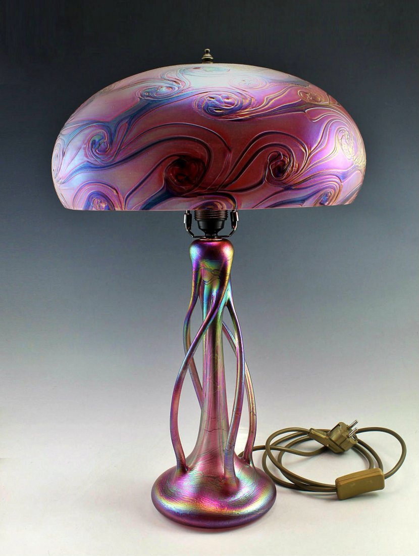 Art Nouveau Jugendstil Iridescent Glass Large Lamp (1 of 4)