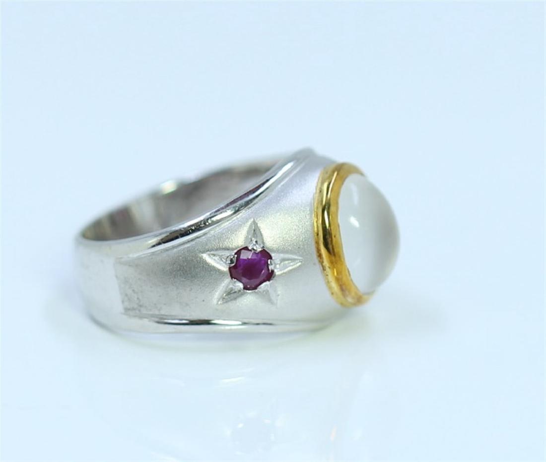 Sterling Silver .925 Moon Stone/Ruby Ring 5.86gram: Sterling Silver .925 Moon Stone/Ruby Ring 5.86gram #SL028