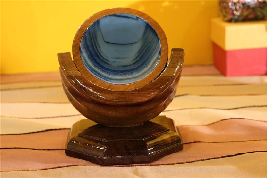 WOOD COASTER PARABOLIC W/AGATE DISC 80MM NATURAL: WOOD COASTER PARABOLIC W/AGATE DISC 80MM NATURAL #IGVR1283