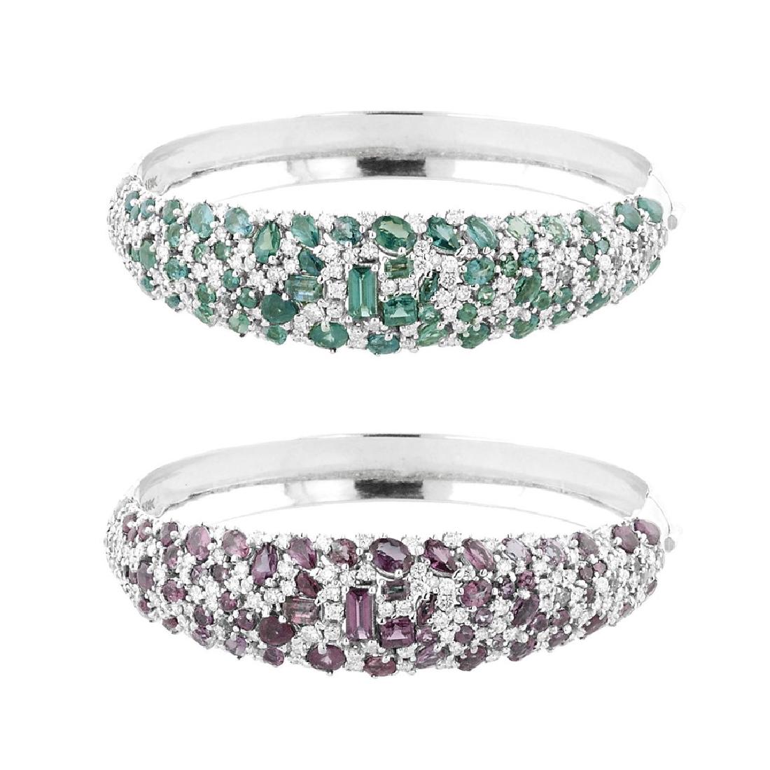 GIA ALEXANDRITE 10.07CT 18K WHITE GOLD BANGLE: 18K WHITE GOLD BANGLE 34.12GRAM / DIAMOND 2.65CT/ALEXANDRITE 10.07CT/ GIA # 6183716842 / #GVB1649