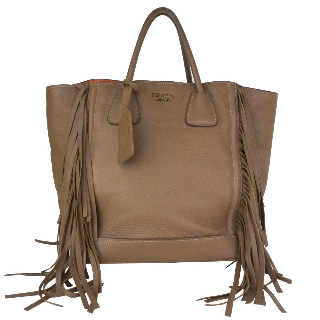 Prada Cammello Pebble Deerskin Fringe Tan Leather Tote: Prada Cammello Pebble Deerskin Fringe Tan Leather Tote Brand : Prada Serial : BN2458 Condition : Mint/Almost new SIze : 13.5" x11.5" x 6.5" Inch (Legth x Height x Depth) Come With : Dust Bag #RK84