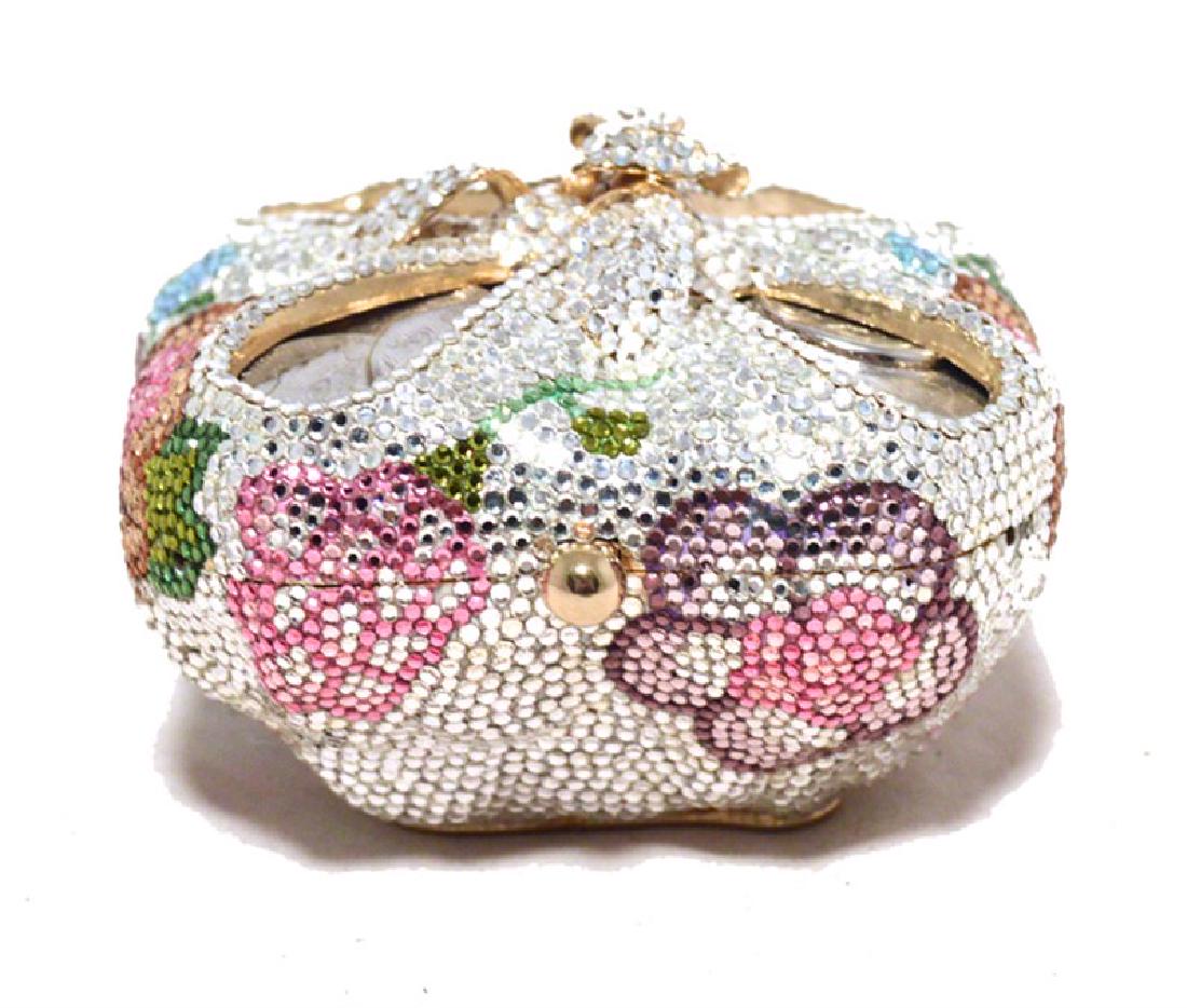 Judith Leiber Swarovski Crystal Coin Purse Minaudiere: RARE JUDITH LEIBER swarovski crystal coin purse minaudiere in excellent condition. Â Mutlicolored swarovski crystal exterior over a solid gold coin purse form with faux dimes peaking out at the top
