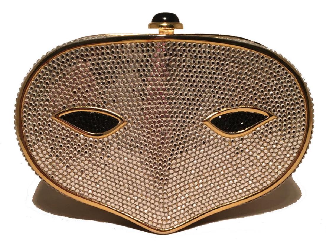 Judith Leiber Swarovski Crystal Phantom Of the Opera: Judith Leiber Swarovski Crystal Phantom Of the Opera Mask Minaudiere Evening Bag in excellent condition. Clear swarovski crystal exterior in signature Phantom of the opera mask shape with black crysta