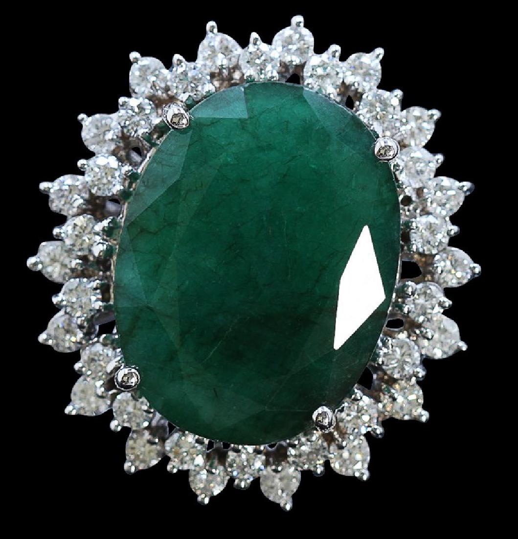 19.48ct Emerald 14K White Gold Ring: 14k W/G RING :11.39 GRAMS / EMERALD :19.48CT / DIAMOND :1.83 CT /#GVR1476