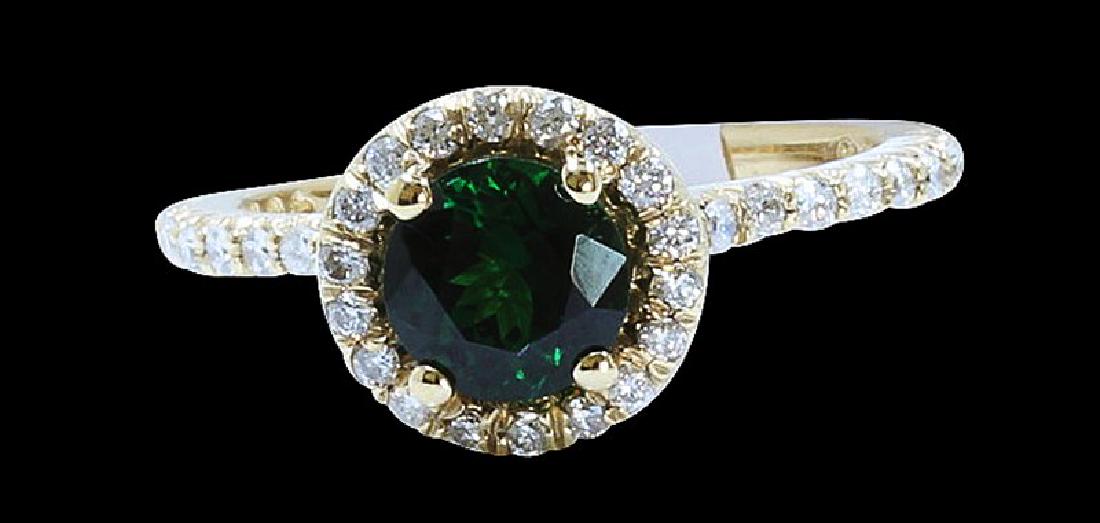 1.22ct Tsavourite 14K Yellow Gold Ring: 14K Y/G RING: 3.44GRAM / TSAVORITE :1.22CT / DIAMOND RD :0.48CT /#GVR1287