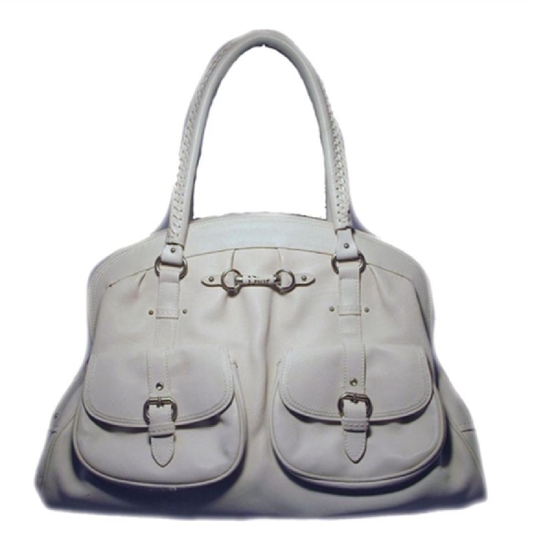 Christian Dior White Leather Shoulder Shopper Bag-: This stunning Christian Dior Shoulder bag is in very good condition. The exterior features beautiful white leather trimmed with matte silver hardware. The double braided handles are not only extremely