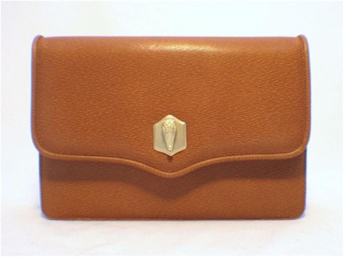Barry Kieselstein-Cord Sharkskin Shoulder Bag: This wonderful Kieselstein-Cord shoulder bag is a fabulous addition to any wardrobe. The tan sharkskin leather exterior is in mint condition and features a gold alligator head embellishment above the 