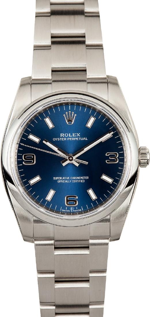 Pre-owned Rolex Air-King: Model/Style-Air King 114200 Features-Automatic 3130 movement, scratch-resistant sapphire crystal, waterproof screw-down crown Case-Stainless steel w/ smooth bezel (34mm), inner reflector ring engrav