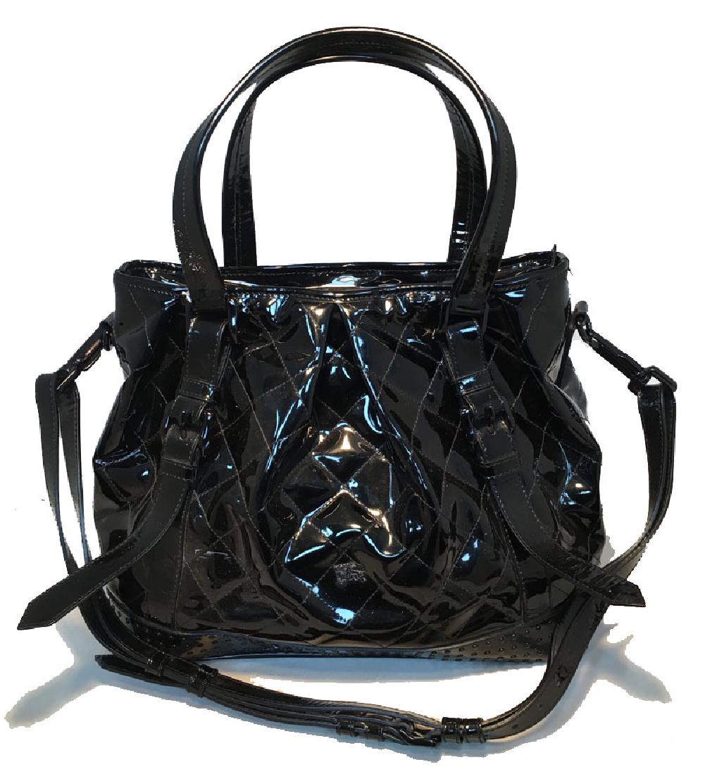 Burberry Quilted Black Patent Leather Shoulder Bag Tote: Beautiful Burberry Quilted Black Patent Leather Shoulder Bag Tote in very good condition. Quilted black patent leather body with a removable adjustable shoulder strap, double buckle handles, slightly