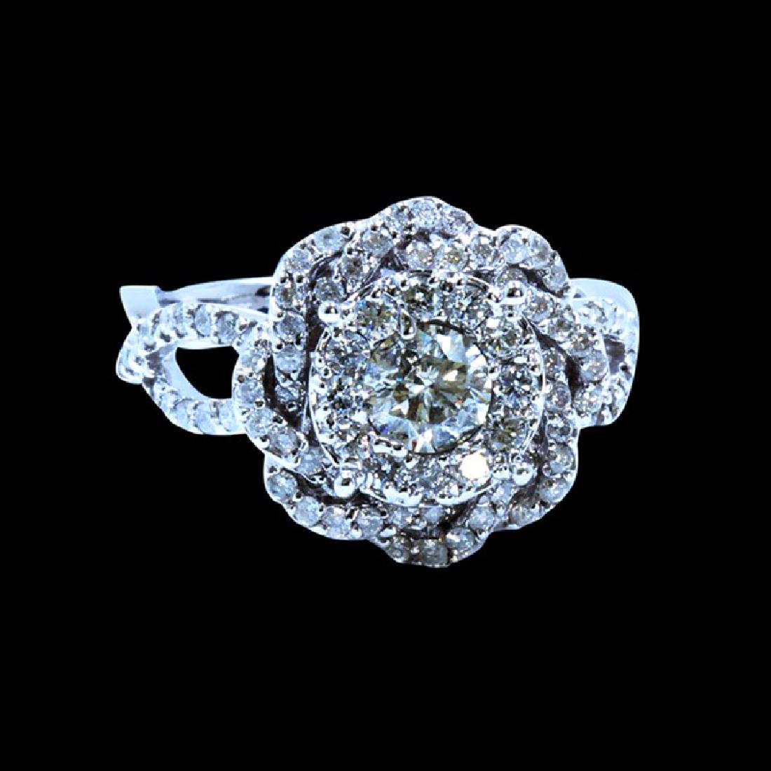 0.91CT NATURAL DIAMOND 14K WHITE GOLD RING: 14K W/G DIAMOND RING :6.74GRAM /DIAMOND :0.45CT CENTER/ DIA :0.91CT SIDE/#GVR1330