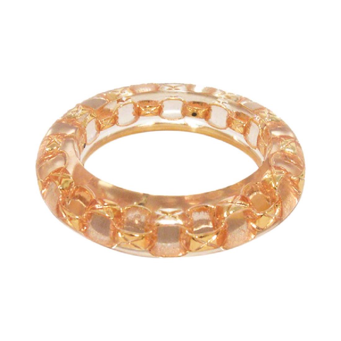 Authentic Chanel Clear Acrylic and Gold Chain Bangle: Fabulous RARE AUTHENTIC CHANEL acrylic and gold chain bangle bracelet in excellent condition. Clear acrylic with a gold chain bracelet inlaid inside the acrylic. Signature Authenticity charm along the