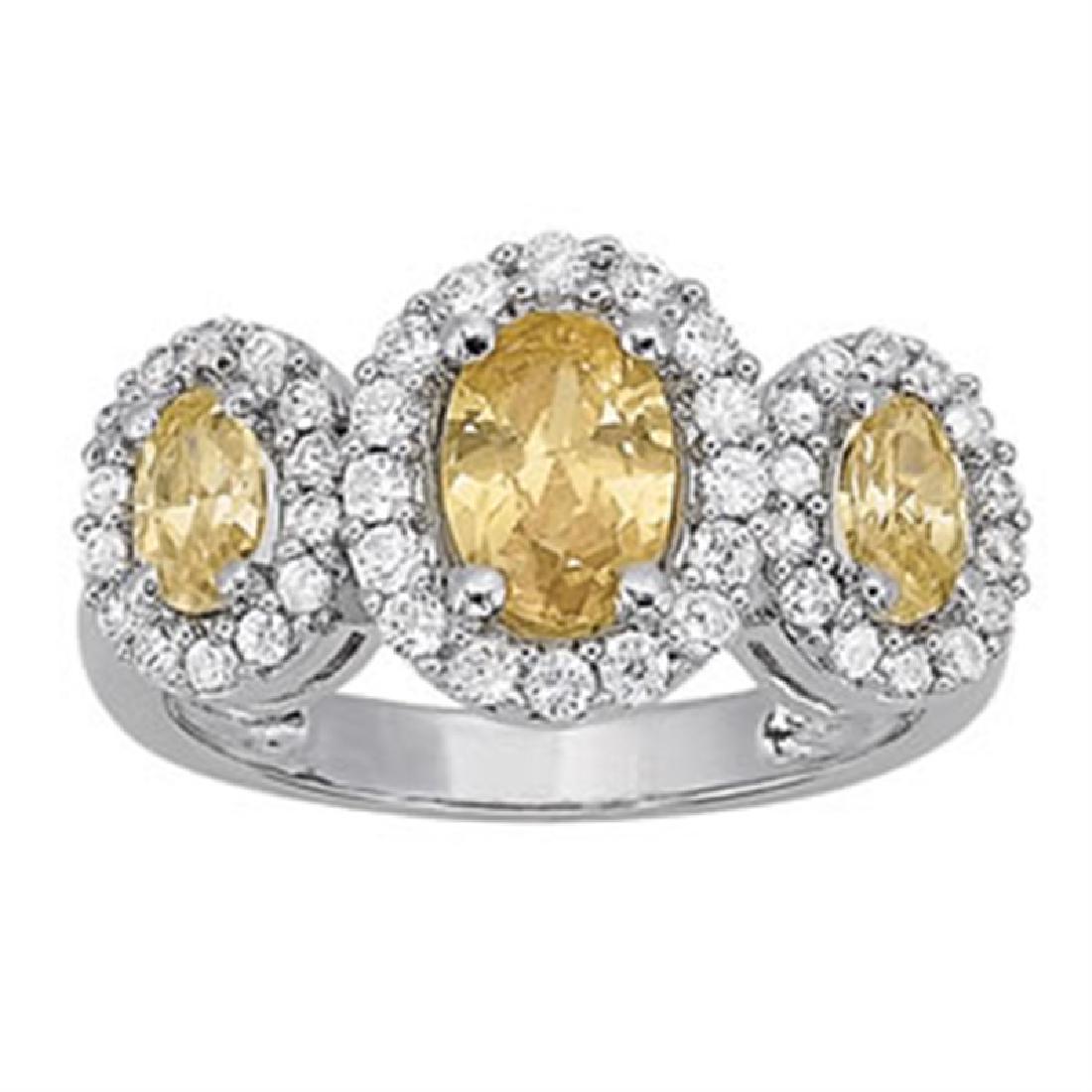 2.7ct Yellow Sapphire 14K White Gold Ring 5.34gm: 2.7ct Yellow Sapphire 14K White Gold Ring 5.34gm Stone Breakdown - 1 - 8X6 Oval ,2 - 6X4 Oval ,52 - .01PT Round Diamond - 1 1/2 ct tw Diamond Quality - SI1-SI2 G-H All Weights and Measurements are App