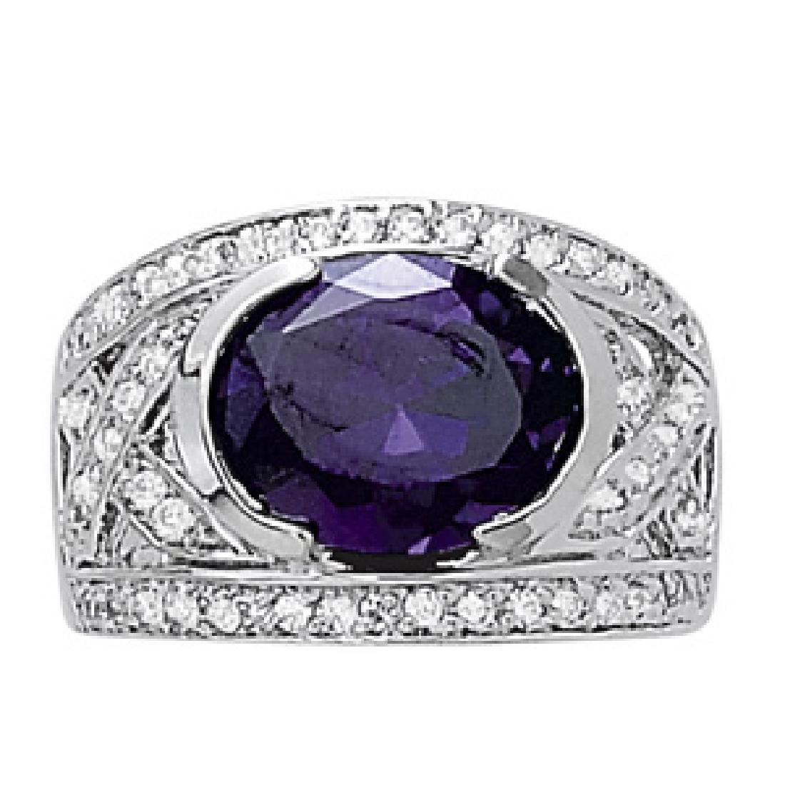 7ct Sapphire Treated 14K White Gold Ring 9.85gm: 7ct Sapphire Treated 14K White Gold Ring 9.85gm Diamond - 1/2 ct tw Diamond Quality - G-H Color VS/SI Clarity All Weights and Measurements are Approximate #83153