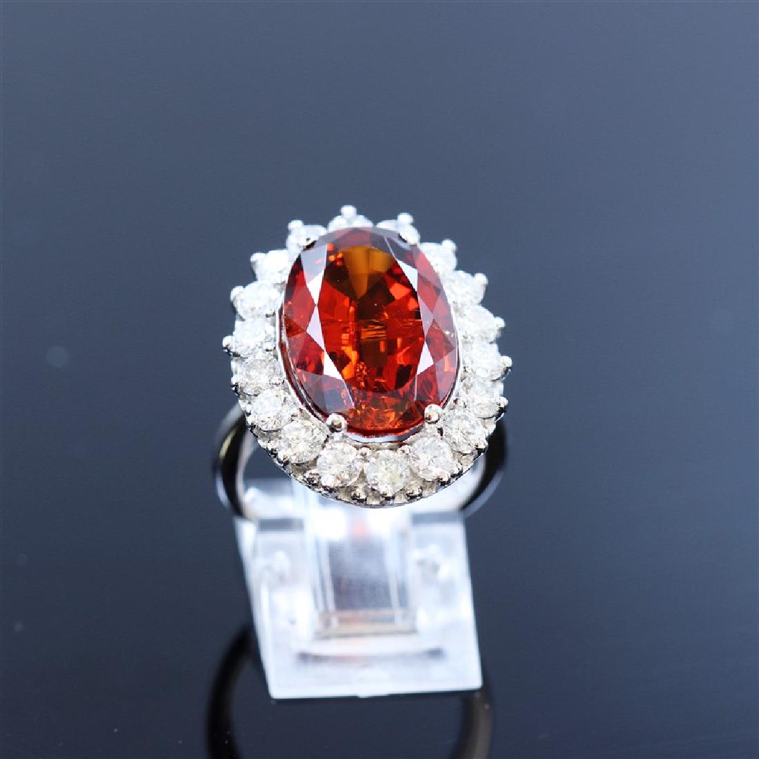 14.03ct Natural Malaya Garnet 14K White Gold Ring: 14K WHITE GOLD NATURAL MALAYA GARNET RING:11.20 GRAMS / NATURAL MALAYA GARNET:14.03CT / DIAMOND:1.97CT / #GVR1559