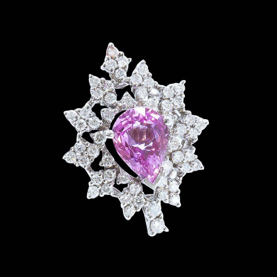 2.52CT NATURAL BURMA SPINEL 14K WHITE GOLD RING: 14K WHITE GOLD NATURAL BURMA SPINEL RING:6.08 GRAMS/DIAMOND:0.96 CT/SPINEL:2.52 CT/#GVR1041 **This 2.52ct pear shape natural Spinel, a stone of revitalization and inspiration, catches the light and gl