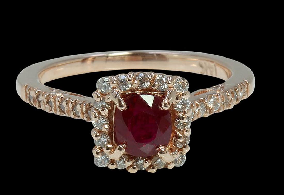 0.99ct Ruby 14K Rose Gold Ring: 14K R/G RING :2.60GR / RUBY :0.99CT /DIA :0.32CT /#GVR1456