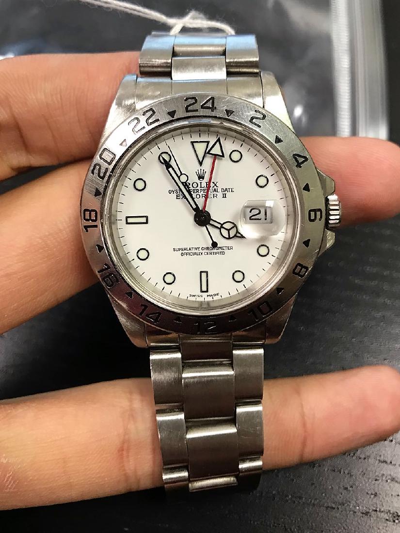 Pre-Owned Rolex Watch Explorer II 16570: The Rolex Explorer II combines durability with effortless style for a watch that's perfectly at home while trekking through the mountains or heading into a business meeting. Originally designed as a t