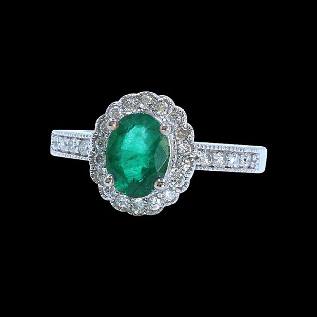 1.21CT NATURAL COLOMBIAN EMERALD 14K WHITE GOLD RING: 14K WHITE GOLD NATURAL COLOMBIAN EMERALD RING:4.20 GRAMS/COLOMBIAN EMERALD:1.21CT/DIAMOND :0.36CT/#GVR1215 **A powerful tool for stimulating an open heart to allow blessings into one's life, this gorg