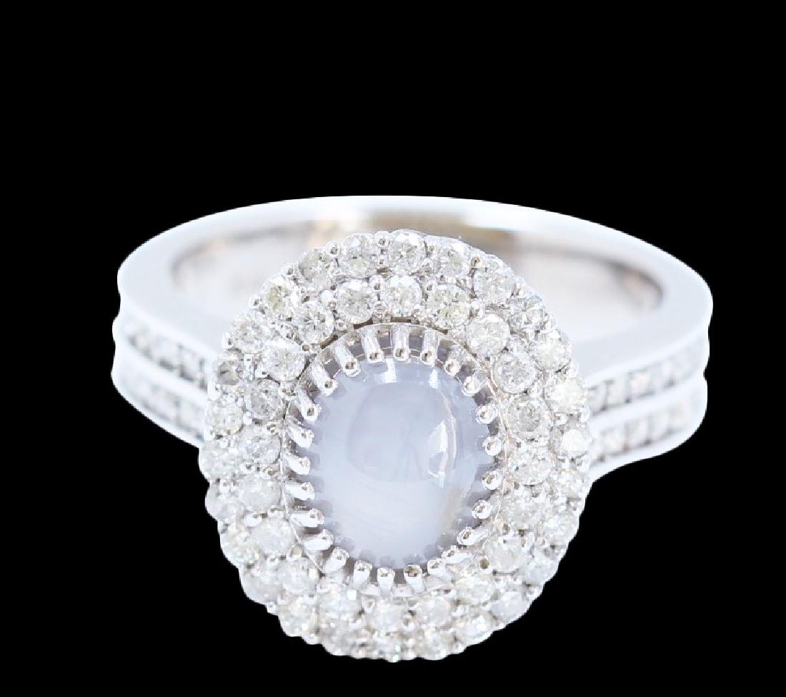 2.61ct Natural Ceylon Star Sapphire 14K White Gold Ring: 14K W/G RING :6.39GM / natural ceylon star sapphire :2.61CT / DIA :0.94CT /#GVR1494