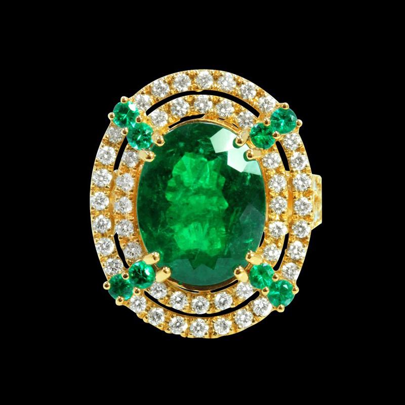GIA 6.58ct COLOMBIAN EMERALD 18K YELLOW GOLD RING: 18K YELLOW GOLD COLOMBIAN EMERALD RING:13.75GRAMS/COLOMBIAN EMERALD(Mainstone):6.58CT/EMERALD( Sidestone):0.33ct/DIAMOND:1.33CT/GIA #1186103084/#GVR1160 **Of all gemstones, Emerald is the purest cryst