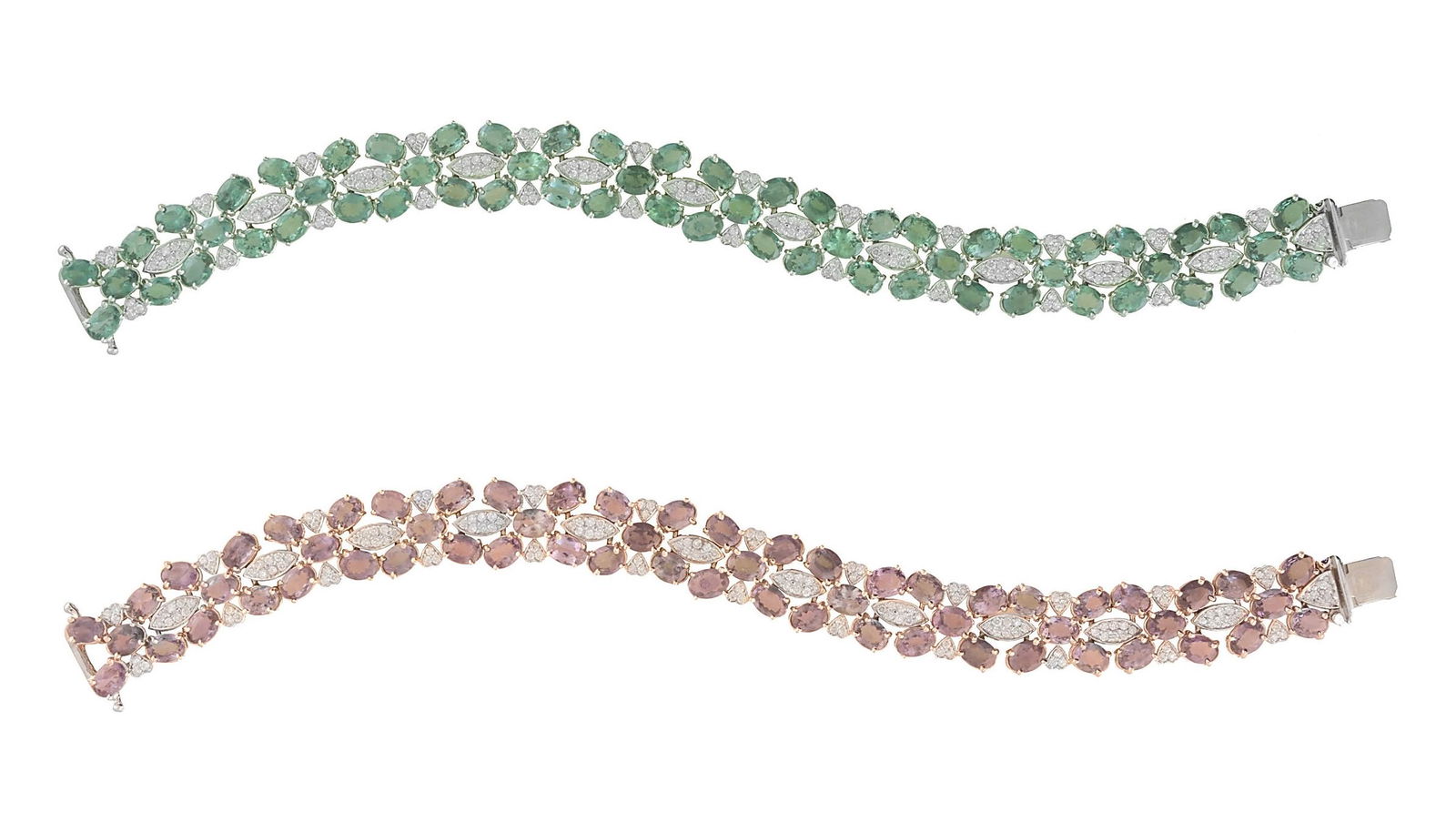 GIA 15.93CT NATURAL 100% Color Change ALEXANDRITE 14K: 14K WHITE GOLD NATURAL ALEXANDRITE BRACELET:22.42GRAMS/DIAMOND:2.29CT/100% Color Change ALEXANDRITE:15.93CT/GIA #2205258354/ #GVB1175 **Stately 15.93ct Oval Cut Natural Alexandrite is a twinkling halo
