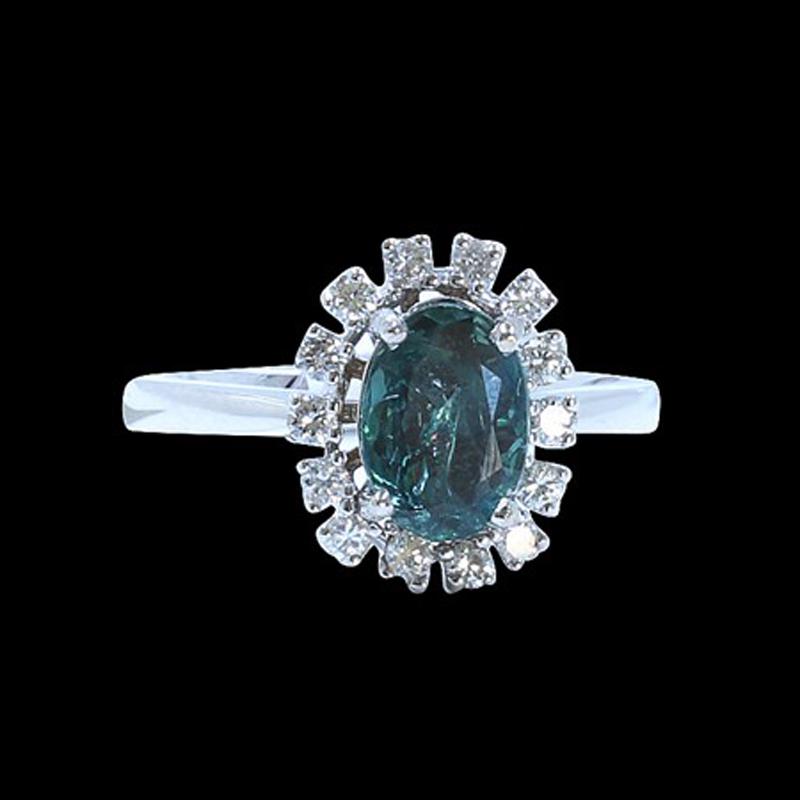 1.43CT NATURAL ALEXANDRITE 14K WHITE GOLD RING: 14K WHITE GOLD NATURAL ALEXANDRITE RING :3.50 GRAMS/ALEXANDRITE :1.43CT/ DIAMOND :0.35CT/#GVR1211 **This tempestuous, shining 1.43ct oval cut Alexandrite, a stone of joy, is mounted in 14k white gold.